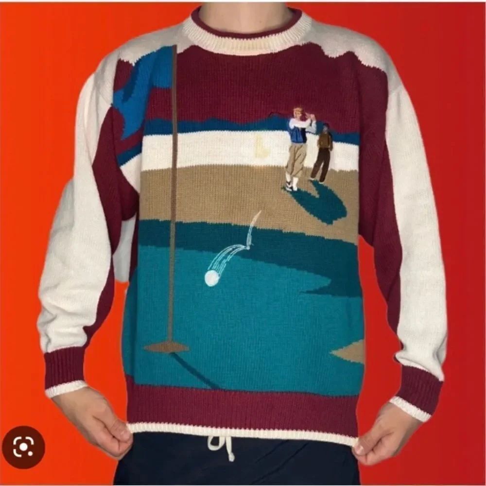 Par Four Vintage 90’s Men's Multicolor Argyle Golf Golfer Printed Crew Sweater L